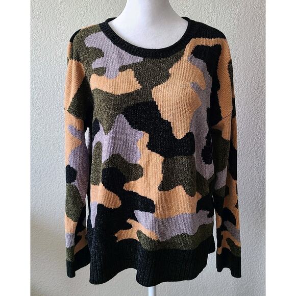 Lisa Todd Women's Camo Round Neck Sweater Size Large Chenille Soft Comfy NEW NWT - Picture 1 of 14